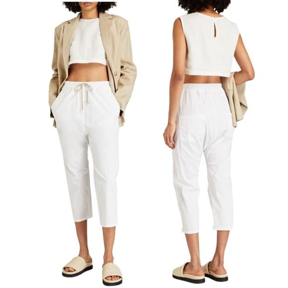 Nili Lotan‎ Pants Women's XS Drop Crotch Tappered Cropped Trousers White NWOT - Picture 1 of 14